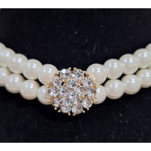 NWT Charter Club Choker Necklace Faux Pearl & Rhinestone 3-Strand New - Picture 2 of 5